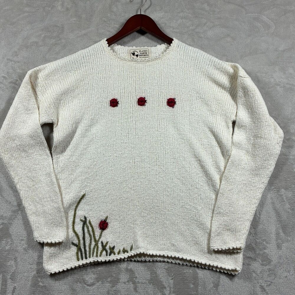 Planet Earth Imports Ladybug Sweater Hand Loomed Peru Cotton Cottagecore Size 3